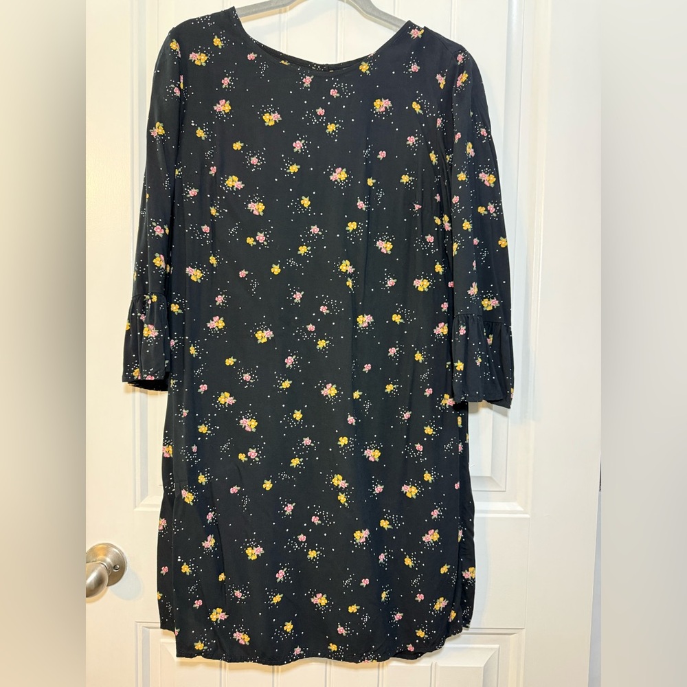 Old Navy Floral Mini Dress Medium Black Long Sleeve Boho Casual